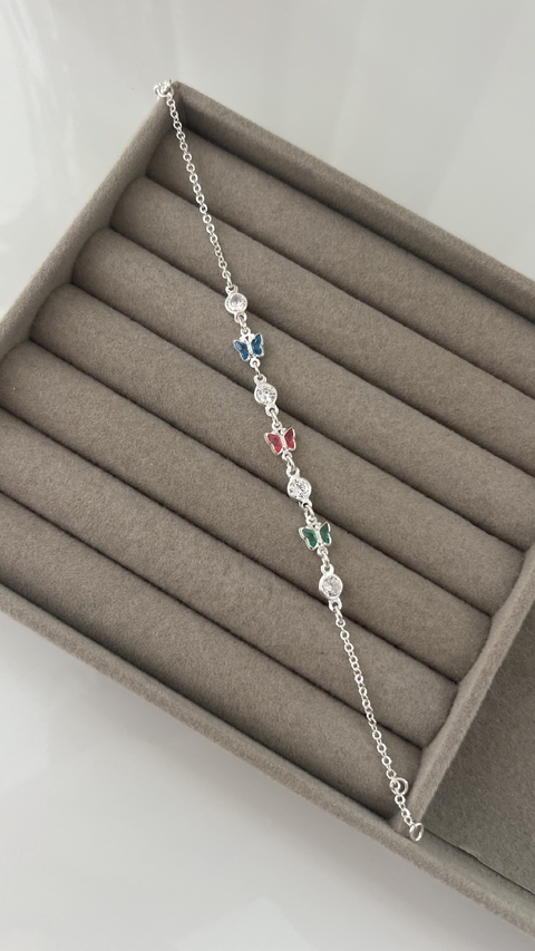 PULSEIRA BORBOLETA ZIRCÔNIA COLORIDAS E PONTO DE LUZ - comprar online