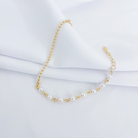 PULSEIRA COM CORRENTE BOLINHA E PEROLAS