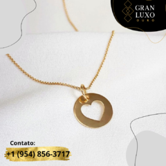 Pingente Ouro 18k Medalha Coração Vazado 13mm