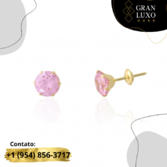 Par de Brincos Ouro 18K com pedra Rosa P