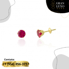 Par de Brincos Ouro 18K com pedra vermelha