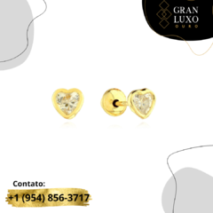 Brinco de ouro 18k Coração Zircônia branca