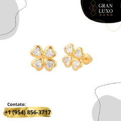 Brinco Ouro Trevo com Zircônia G