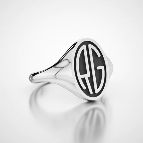 Anel Deco oval personalizável em prata