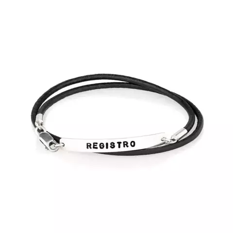 Pulseira fit com couro personalizada em prata