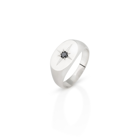 Anel Antique Wish grande em prata com diamante negro