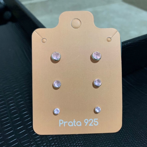 Trio de Brincos Zircônia Rosa
