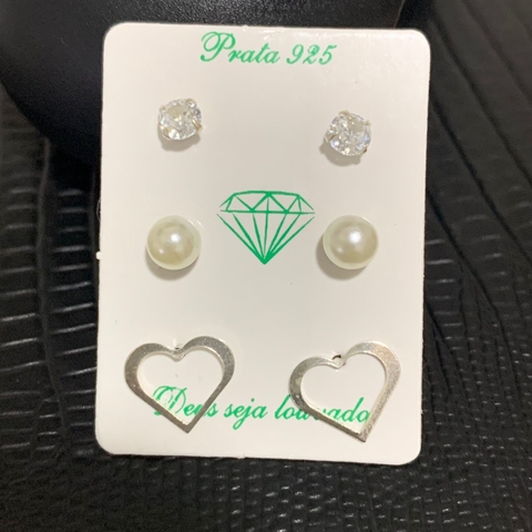 Trio de Brincos Coração Vazado