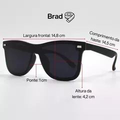 OCULOS DE SOL BRAD QUADRADO UNISSEX PRETO - Chalana Plus Size