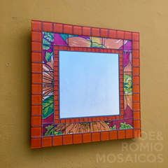 Espelho em Mosaicos - Florais (laranja)