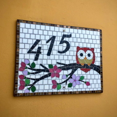 Número de mosaico Coruja na cerejeira - Retangular