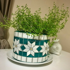 Vaso em mosaicos Margaridas - Mármore