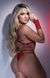 Conjunto de lingerie coração c/luvas vermelho - comprar online
