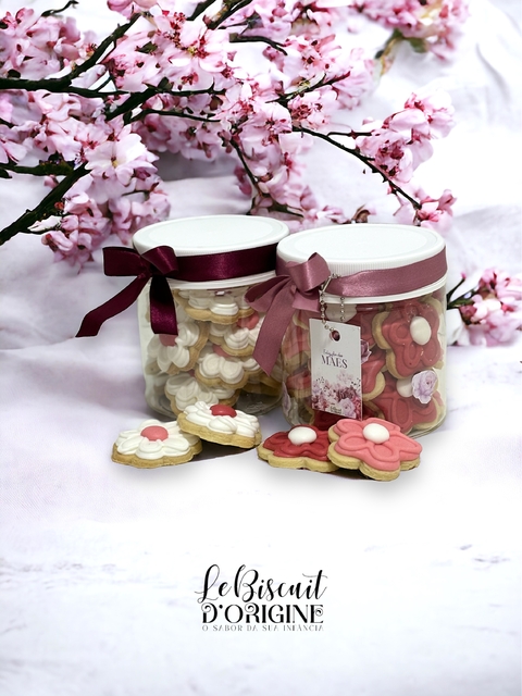 Pote Pet com biscoitos decorados - Flores