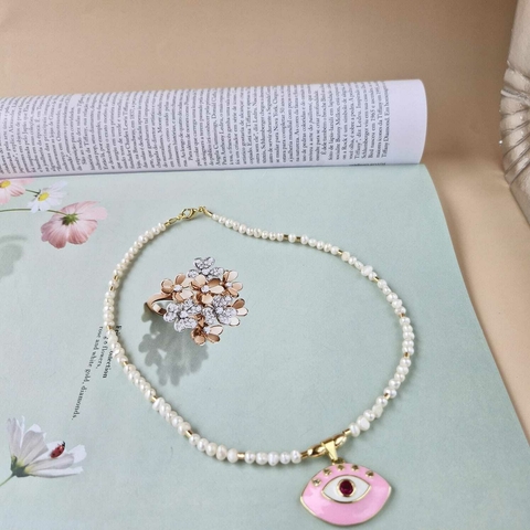 COLAR OLHO GREGO E PEROLA