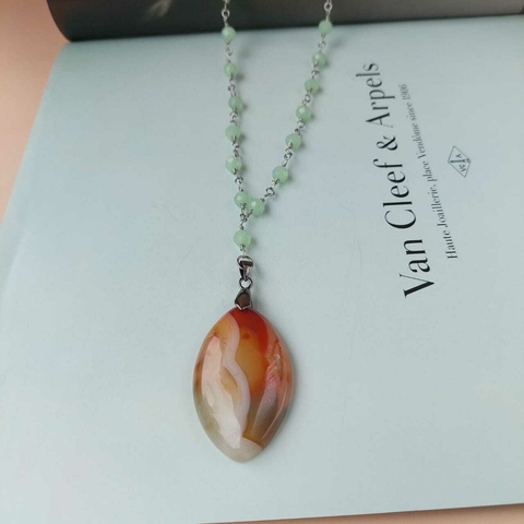 COLAR CRISTAL VERDE E ÁGATA