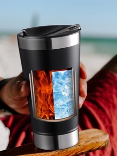 Copo Térmico 473ml Com Tampa E Abridor Inox Para Cerveja Quente e Gelado LISO - comprar online