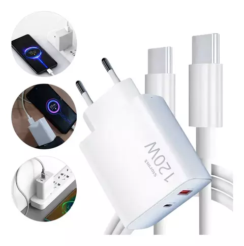 CARREGADOR TURBO 120W TIPO-C USB COMPATÍVEL COM XIAOMI, SAMSUNG E MOTOROLA