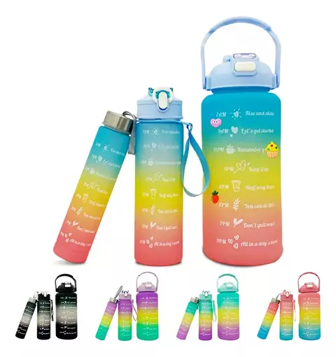 GARRAFAS 3X1 KIT MOTIVACIONAL ÁGUA ALÇA SQUEEZ ACADEMIA