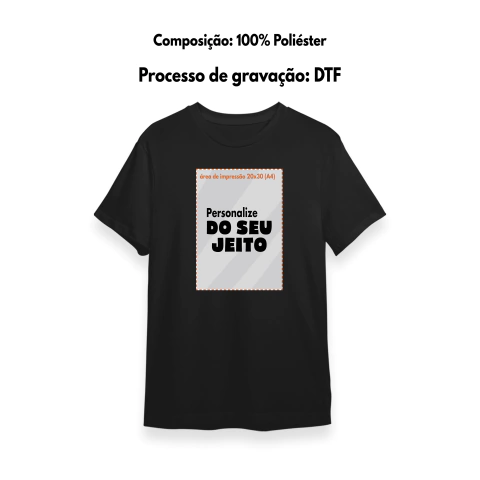 Camiseta Personalizada Preta de Poliéster Gravada com DTF - loja online
