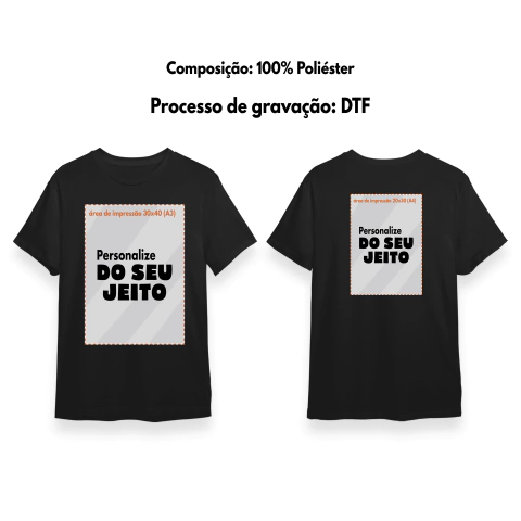 Camiseta Personalizada Preta de Poliéster Gravada com DTF - loja online