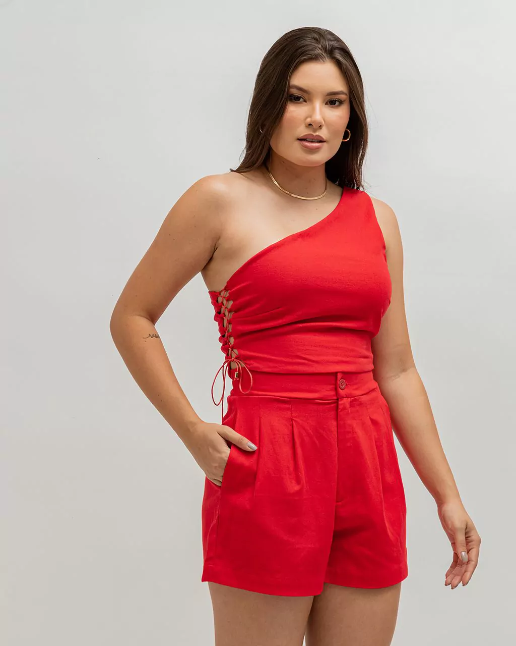Short de Linho Mariah - Vermelho