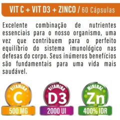 Vitamina C + D3 E Zinco 600mg 60 Cápsulas - Flora Nativa - Branca Suplementos Alimentares