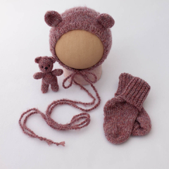kit newborn com ursinho, touca e meia , Analuprops