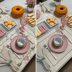 Lugar Americano DUPLA FACE - Floral Rosa e Bordado Verde (Unidade) - loja online
