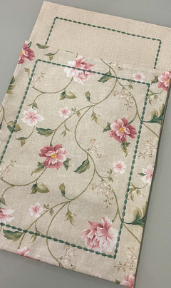 Lugar Americano DUPLA FACE - Floral Rosa e Bordado Verde (Unidade) - comprar online