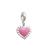 Berloque De Prata Pura 990 Coração Borda Diamantada Com Resina Rosa Pastel