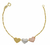 Pulseira Cingapura Com 3 Corações Lisos 3 Ouros Folheado Em Ouro 18k