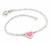 Tornozeleira De Prata Pura 990 Cartie Coração Borda Diamantada Resina Rosa Pastel
