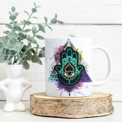 Caneca Mão de Hamsá Aquarela - Linha Zen