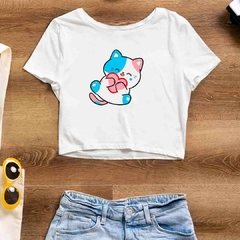 Cropped Gato Transgender - ORGULHO - Branco - Preto - LGBT - loja online