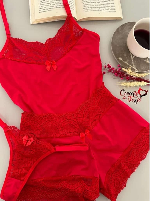 Trio Baby Doll Intimate Com Renda Vermelho