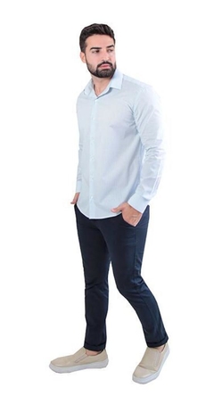 CAMISA SOCIAL MASCULINA MANGA LONGA SLIM FIT XADREZ BUGATTI AZUL/BRANCO - comprar online