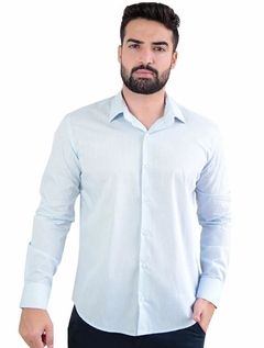 CAMISA SOCIAL MASCULINA MANGA LONGA SLIM FIT XADREZ BUGATTI AZUL/BRANCO