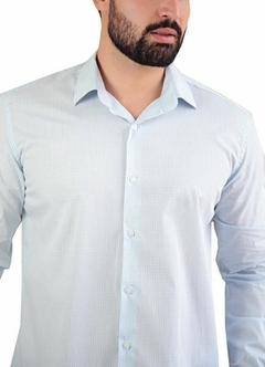 CAMISA SOCIAL MASCULINA MANGA LONGA SLIM FIT XADREZ BUGATTI AZUL/BRANCO - RM CAMISARIA ROUPAS E ACESSORIOS