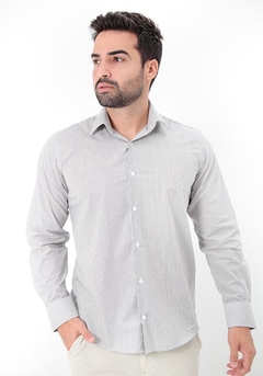CAMISA ML SLIM FIT LISTRAS BRANCO/PRETO