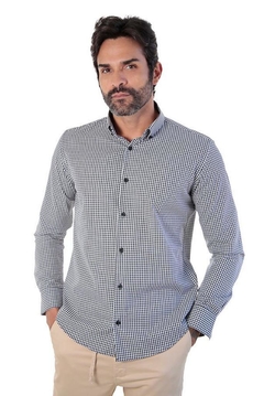 CAMISA SOCIAL SLIM FIT XADRE PRETO/BRANCO