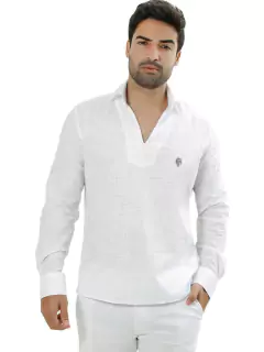 BATA MASCULINA MANGA LONGA FLAMÊ LEVE BRANCO
