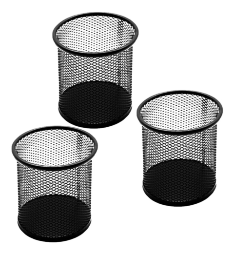 Kit 3 Porta Lápis e Clips Para Mesa De Escritorio - Redondo