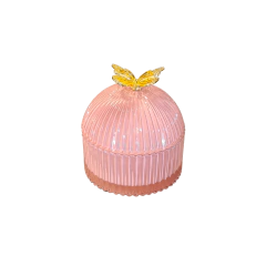 Potiche Decorativo de Vidro Rosa com Tampa com Borboleta
