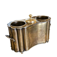 Porta Vinho Bronze Ondulado com Tampa p/ 2 Garrafas e Gelo