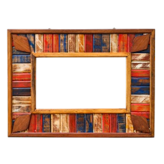 Moldura artesanal retangular em demolição com detalhes em mosaico multicolorido, ideal para valorizar ambientes sofisticados.