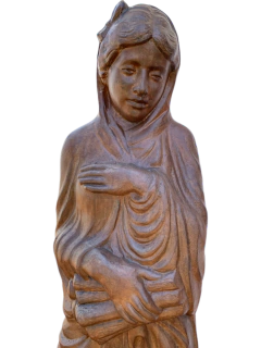 Escultura artesanal do tempo representando o inverno, feita em ferro fundido, disponível na Marcenaria Tiradentes.