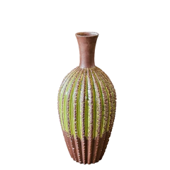 Centro de Mesa Vaso em Cerâmica Cacto Verde e Marrom Baixo