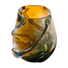 Vaso Decorativo de Vidro Laranja e Fumê com Relevos