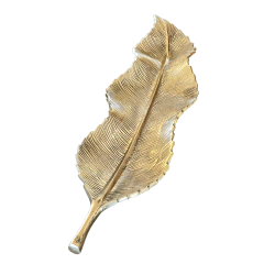 Bandeja Decor Folha Dourada em Metal Grande com Pés